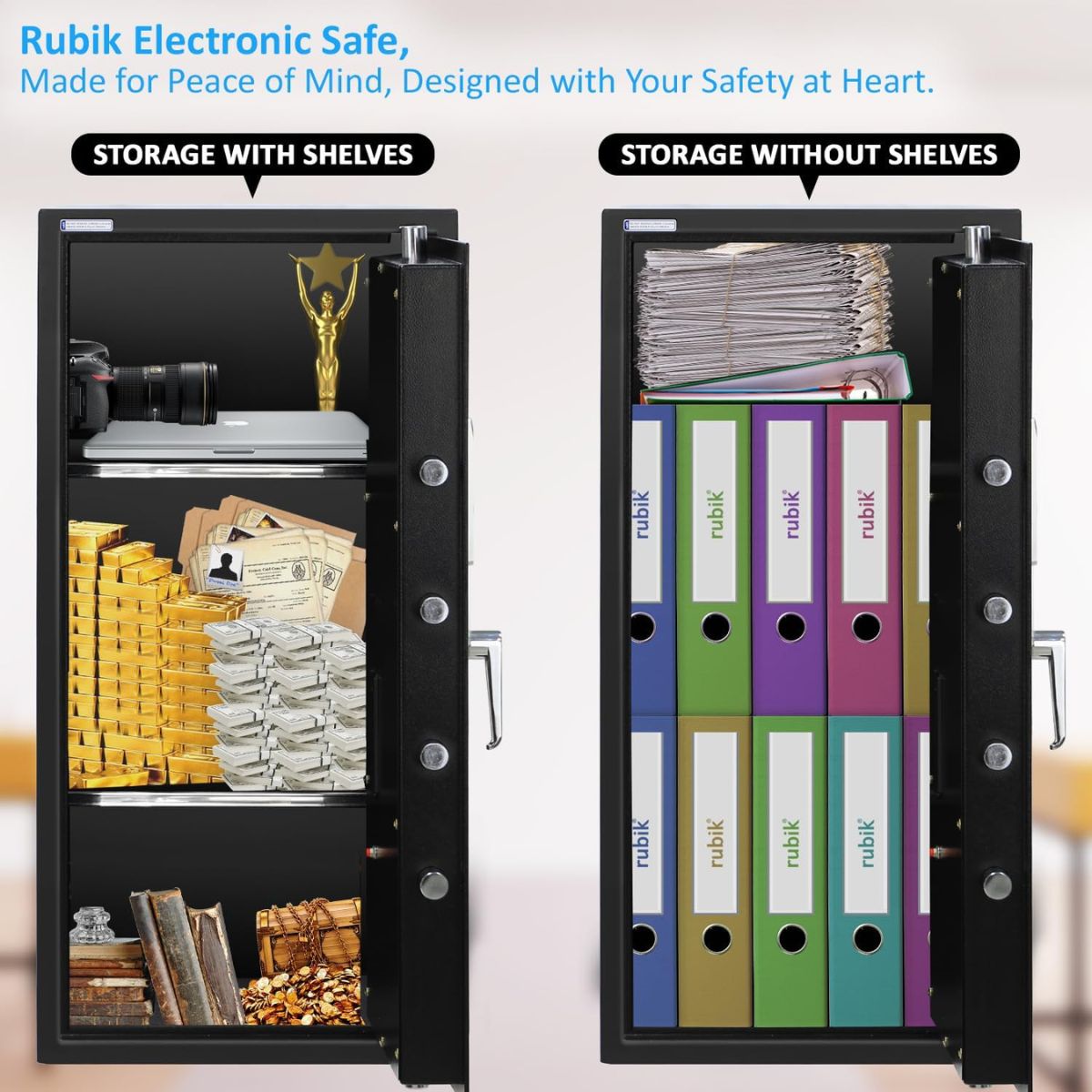 Rubik Safe Box Large with Digital Keypad and Key Lock, Security Locker for Money Files Folder Documents Jewelry Office Home RB90EG (Size, 90x40x50cm) Black