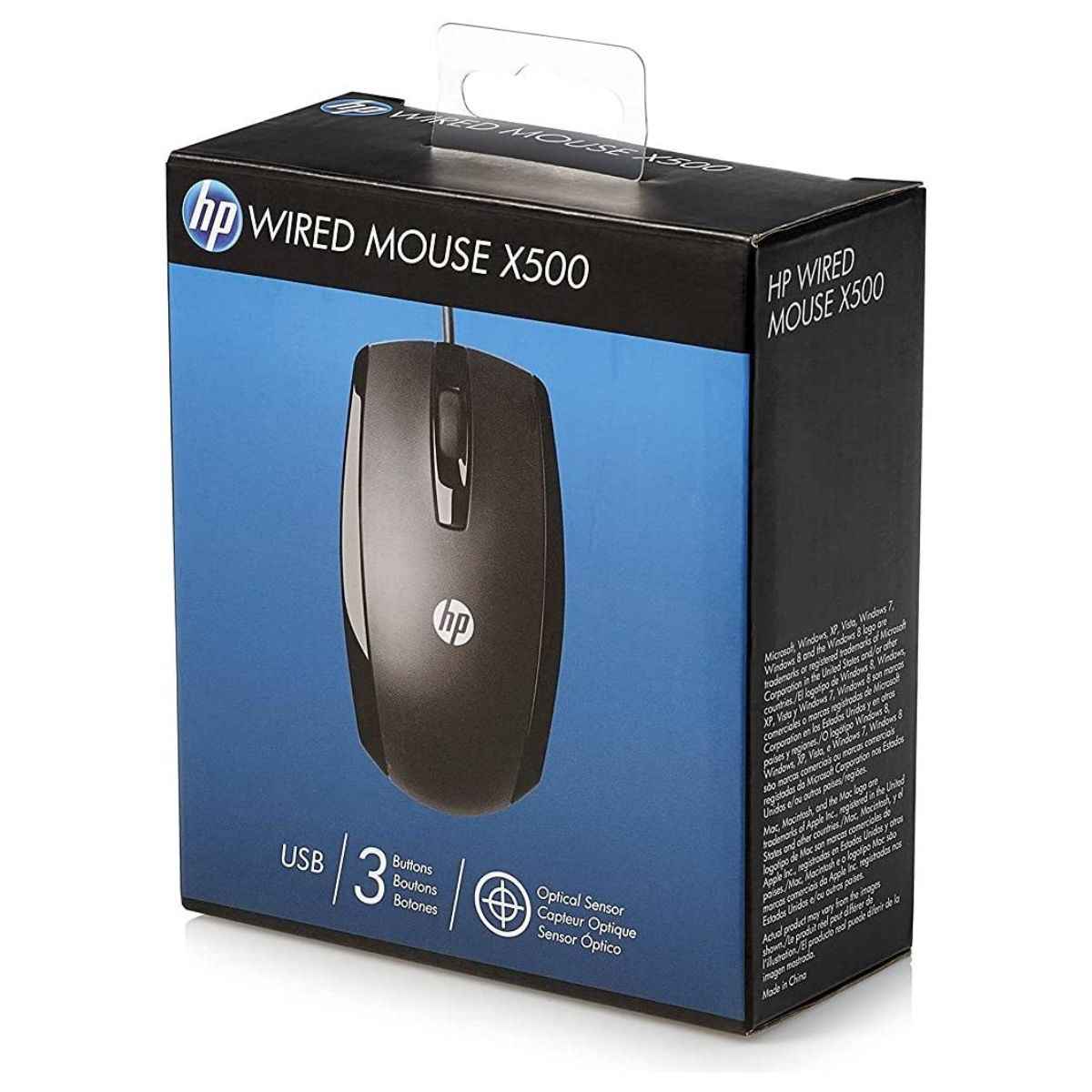 HP X500 Wired USB Mouse | Optical Sensor | Three-Button Design with Scroll Wheel | Windows & Mac Compatible | Black | E5C12AA#UUF
