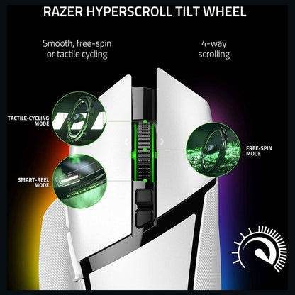 Razer Basilisk V3 Pro Wireless Optical Gaming Mouse – 30,000 DPI Sensor, HyperScroll Tilt Wheel, 750 IPS, 11 Buttons, White | RZ01-04620200-R3G1