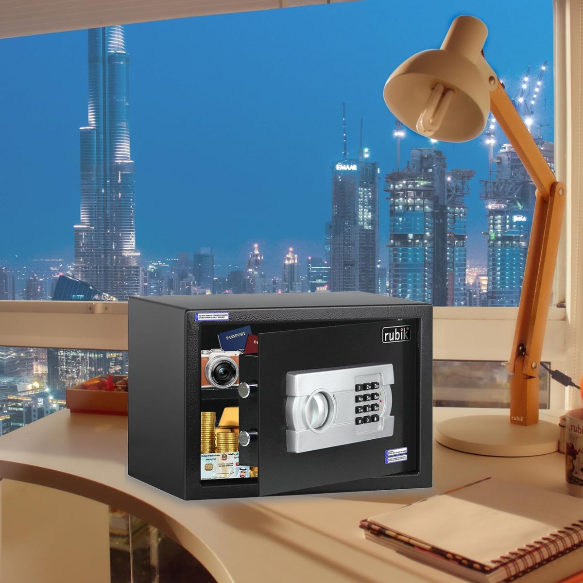 Rubik Medium Safe Box with Digital Keypad & Key Lock – 25x35x25cm, Black / White | RB25EG-B / RB25EG-W