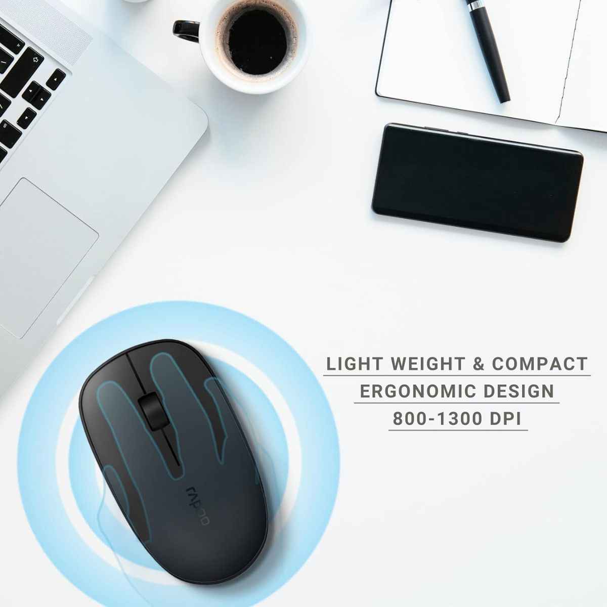 Rapoo 9320M Multi-Mode Wireless Keyboard & Mouse Combo – Bluetooth 3.0/4.0/5.0, 2.4GHz, Spill-Resistant, 1300 DPI Mouse
