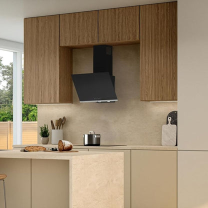 Gorenje WHI644EB Built-In Inclined Cooker Hood, 60cm, 637m³/h Extraction Rate, Touch Control, LED Lighting, Black Glass Finish