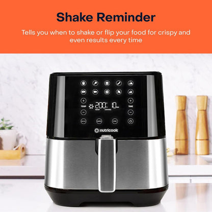 Nutricook Air Fryer 2, 1500 Watts, Digital Control Panel Display, 10 Preset Programs With Built-In Preheat Function, 3.6 Liters, BrUSh Stainless Steel/Black