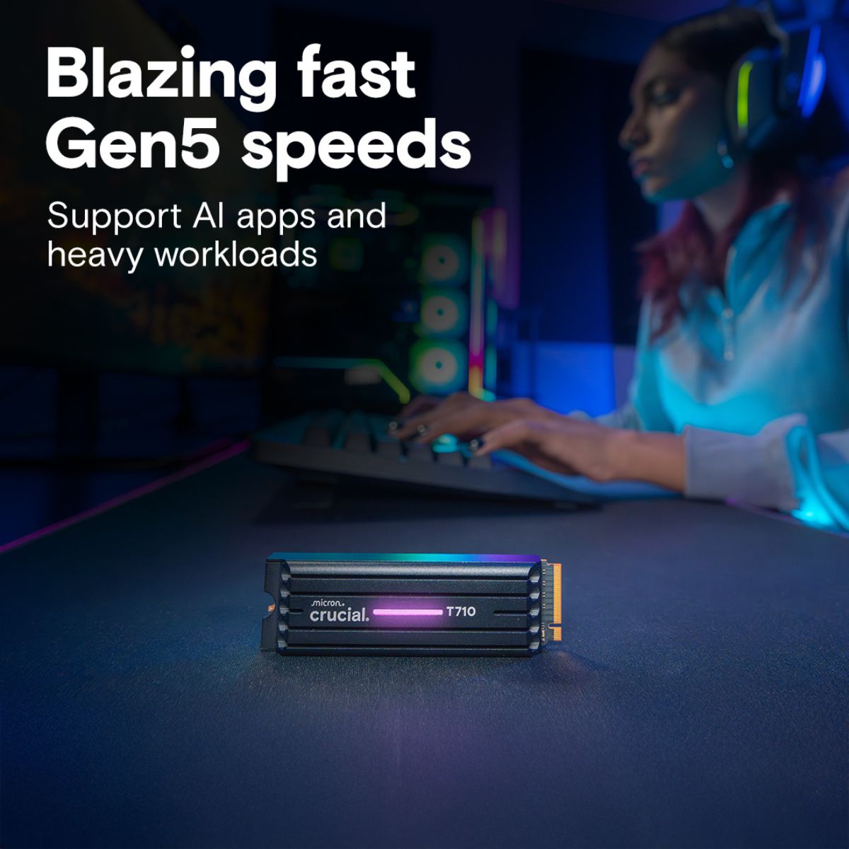 Crucial T710 PCIe Gen5 NVMe 2280 M.2 SSD with Heatsink | 1TB / 2TB / 4TB | Up to 14,900 MB/s | CT1000T710SSD5 / CT2000T710SSD5 / CT4000T710SSD5