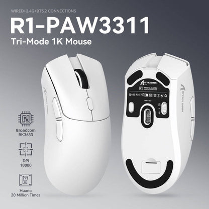 ATTACK SHARK R1 Wireless Gaming Mouse | 18,000 DPI | PAW3311 | Tri-Mode Bluetooth 5.2 & 2.4G | 59g | ASR1-BL