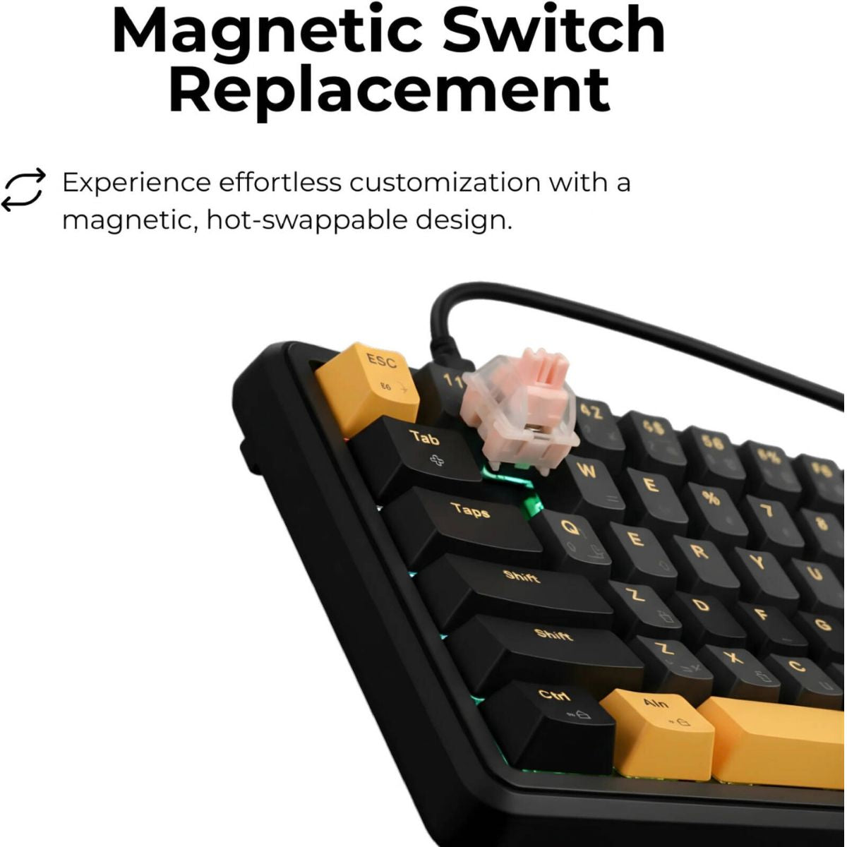GAMEON GOMGK68-RS MAGPRO 60% Magnetic Mechanical Gaming Keyboard | 67 Keys | Outemu Crystal Pink | RGB | English & Arabic | USB-C | Black/Yellow | GOMGK68-RS