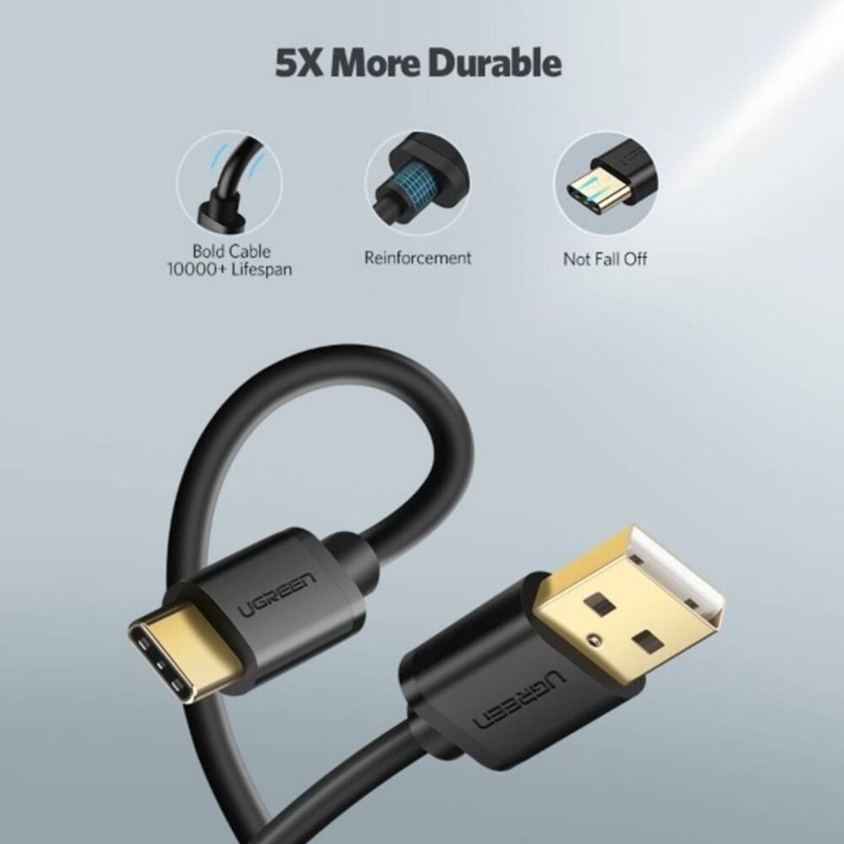 UGREEN 20882 USB 3.0 Type-A Male to USB Type-C Male Cable | 1m | 5Gbps | Up to 3A | Black