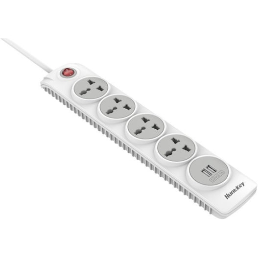 Huntkey SZN507 Power Strip – 4 AC Sockets, 2 USB Charging Ports (2.4A), 3m Cable, Overload & Surge Protection, Child Safety Shutters for Home & Office