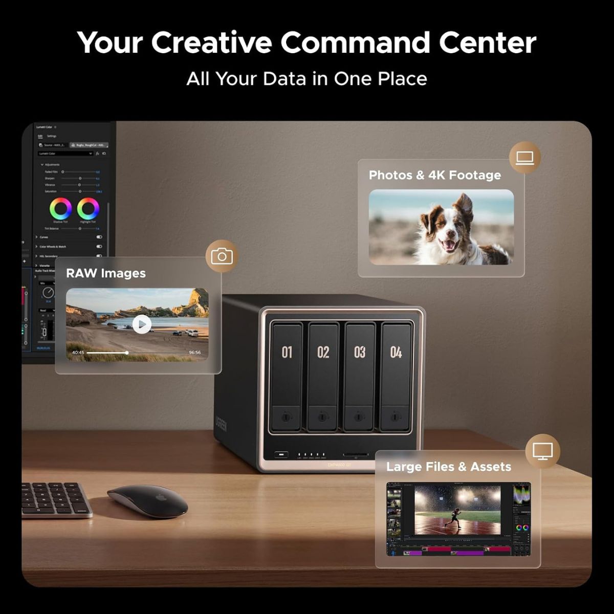 UGREEN NASync DXP4800 GT 4-Bay Desktop NAS | AMD Ryzen Embedded R2514 | 8GB DDR4 RAM | Dual 10GbE | 2X M.2 NVMe Slots | 4K HDMI | Diskless