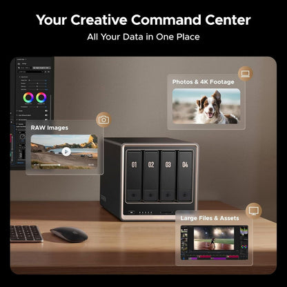 UGREEN NASync DXP4800 GT 4-Bay Desktop NAS | AMD Ryzen Embedded R2514 | 8GB DDR4 RAM | Dual 10GbE | 2X M.2 NVMe Slots | 4K HDMI | Diskless