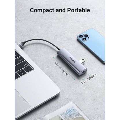 UGREEN 60812 5-in-1 USB 3.0 Hub | 3x USB-A 3.0 + Micro USB + Gigabit Ethernet | 5Gbps | 20cm Cable | Gray