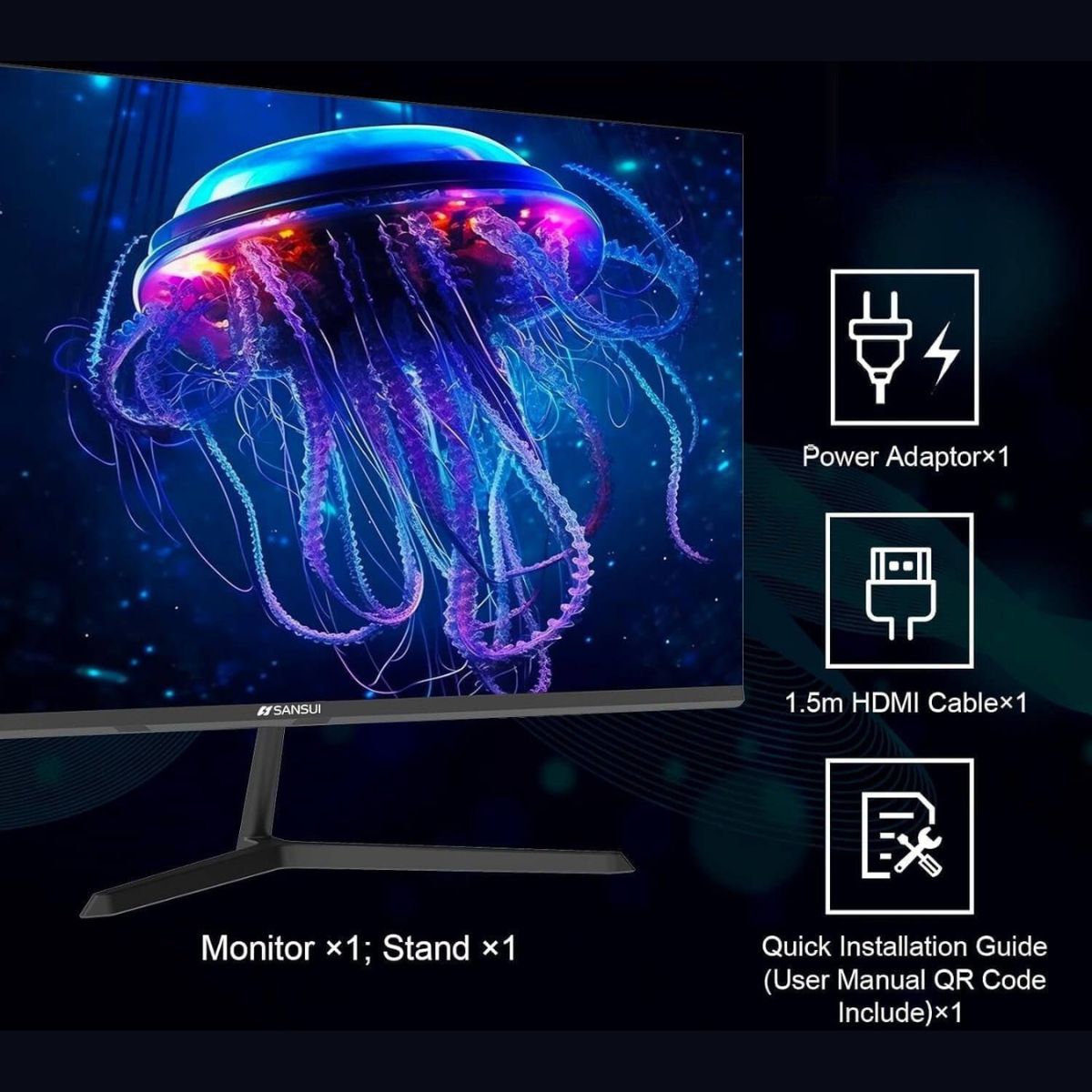 Sansui ES-22X3 22" Full HD IPS Monitor – 75Hz, 14ms, Adaptive Sync, HDMI &amp; VGA (Black)