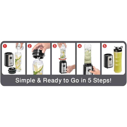 BLACK+DECKER Sports Blender SBX300-B5 – 300W Personal Blender, 6-Piece Set, 500ml & 300ml BPA-Free Bottles, 21,500 RPM | Black