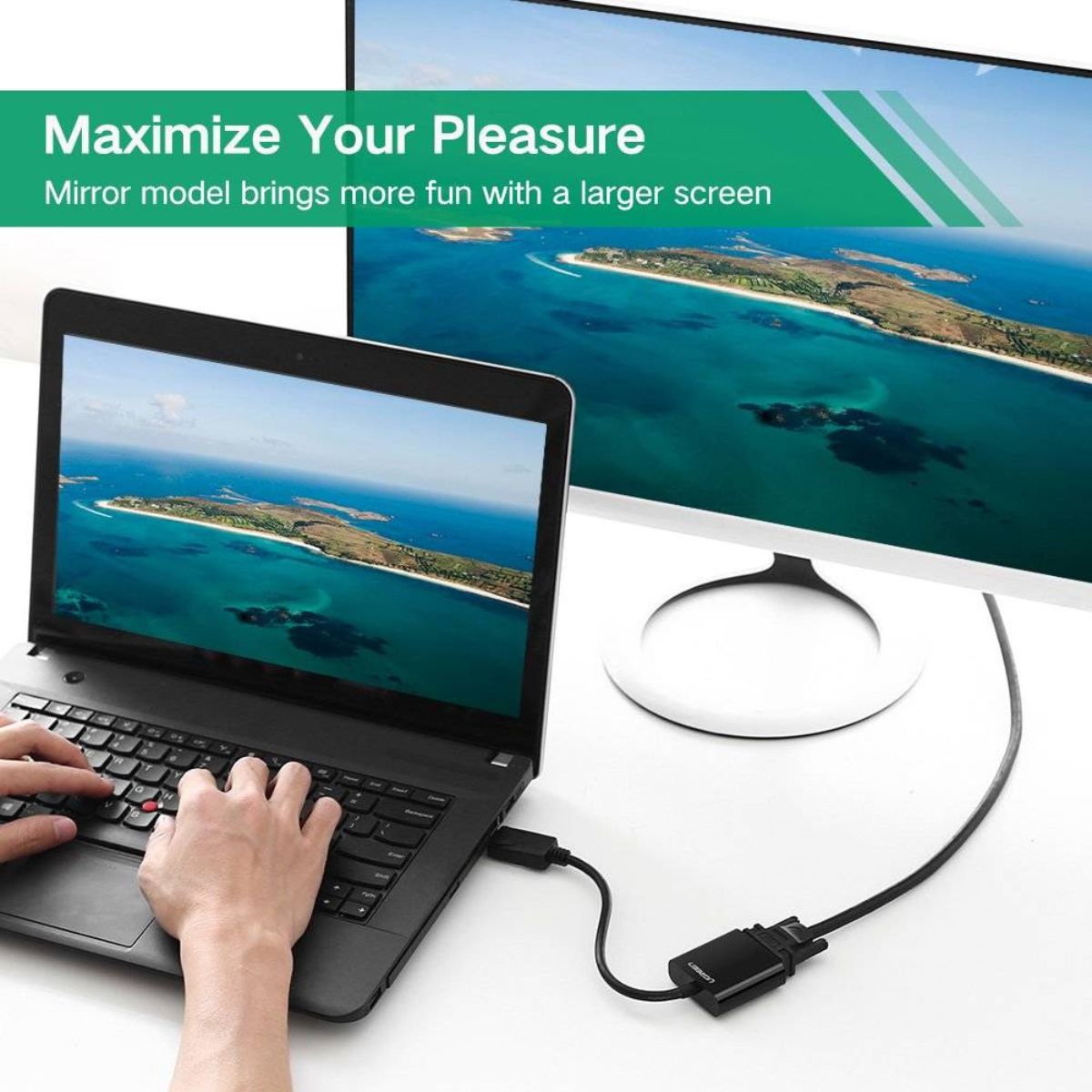UGREEN DP109  DisplayPort Male to VGA Female Converter | Plug & Play | 15cm | Black