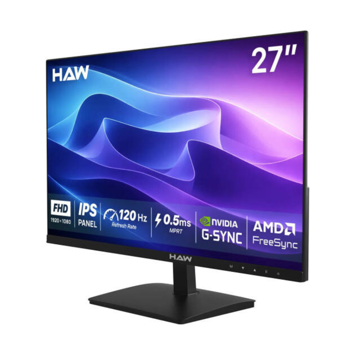HAW F27IPX Gaming Monitor | 27-Inch IPS Display | Full HD 1920 × 1080 | 120Hz Refresh Rate | 0.5ms (MPRT) | Dual 2W Speakers | Adaptive-Sync | FreeSync | Black