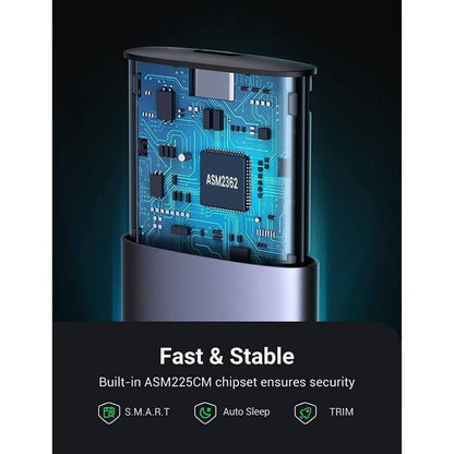 UGREEN M.2 NVMe SSD Enclosure Adapter, USB-C 3.1 Gen 2, 10Gbps, Aluminum External NVMe PCIe M-Key SSD Enclosure, Gray | 10902