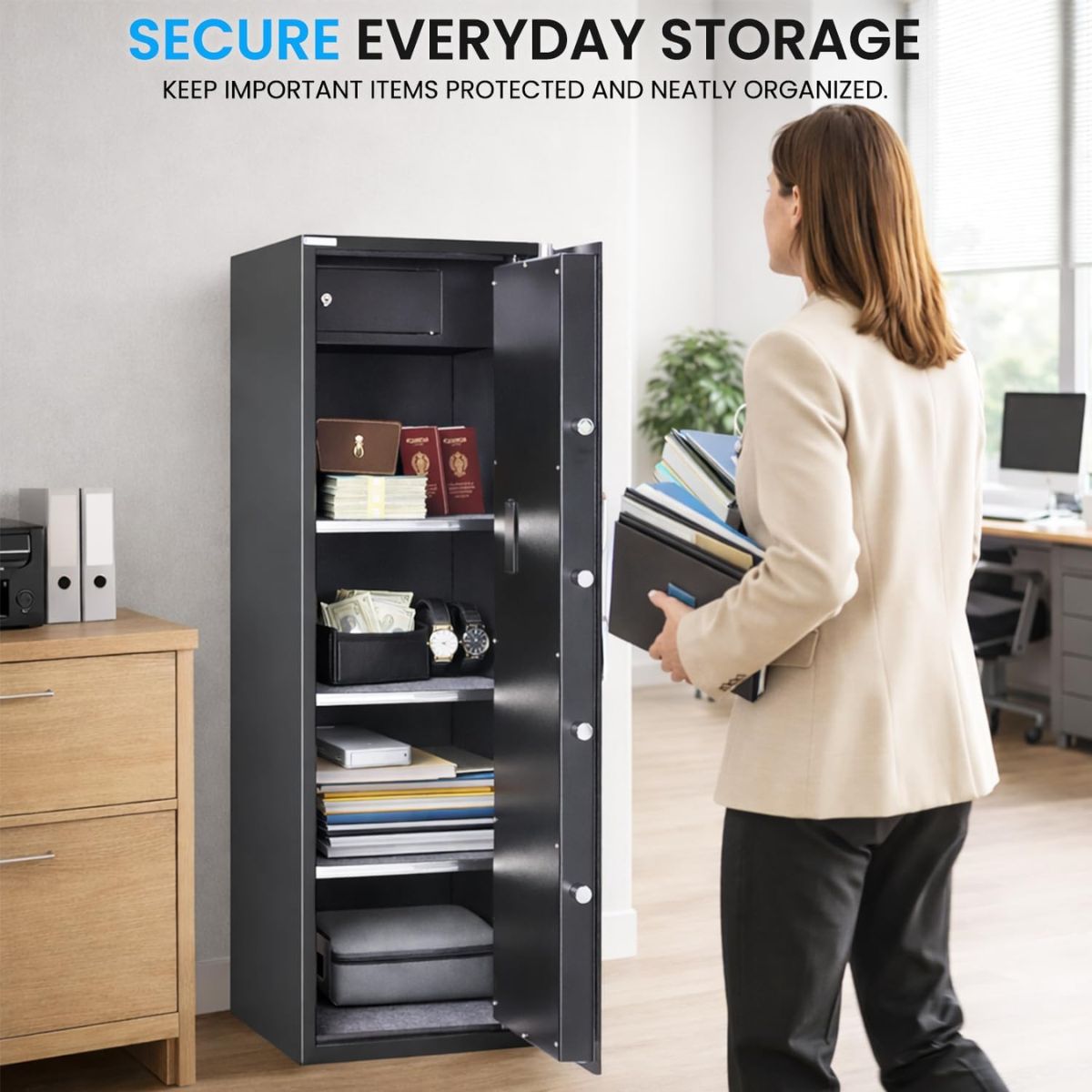 Rubik Large Safe Box 1.3 Meter Tall, Digital Keypad and Key Lock, Security Locker for Money Files folder Documents Jewelry Home Office (130x40x50cm) RB130EG Black