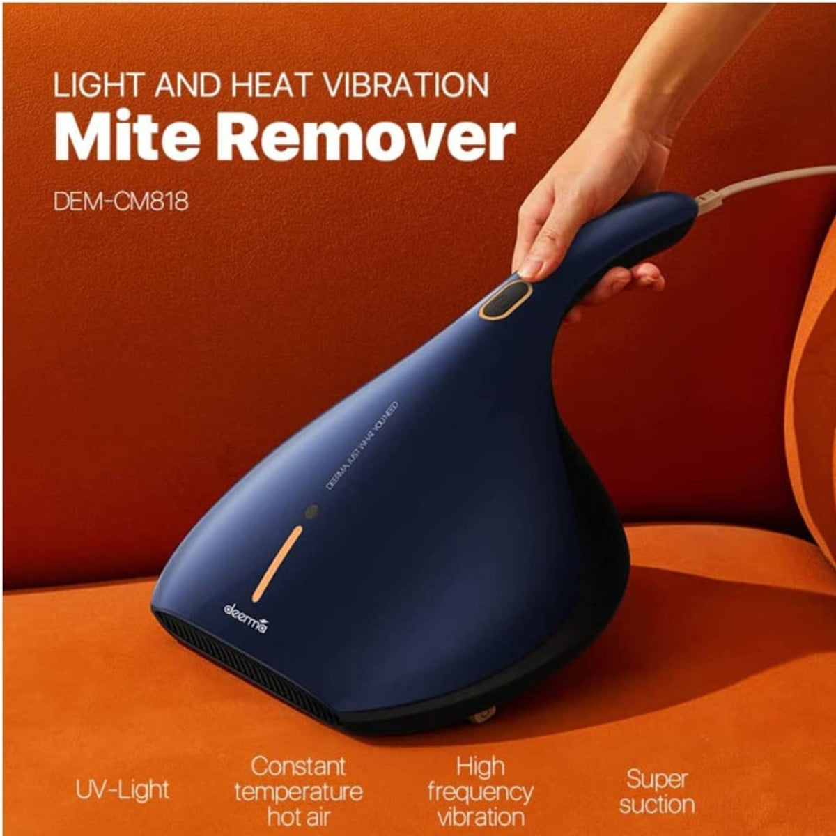 Deerma CM818 Blue, Dust Mite Vacuum Cleaner, With UV Light and HEPA Filter, For Bed And Sofa, 13kpa Super Suction, 50C Hot Wind, 7000 Min Vibration, Double Filter