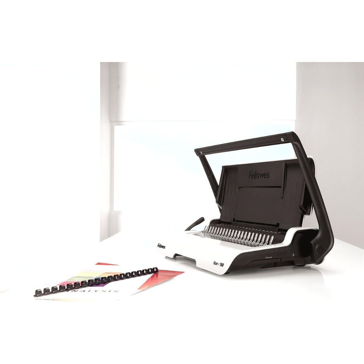 Fellowes Star+ Comb Binding Machine | Manual Comb Binder | 150 Sheet Binding Capacity | 15 Sheet Punch Capacity | White/Black | 5006501