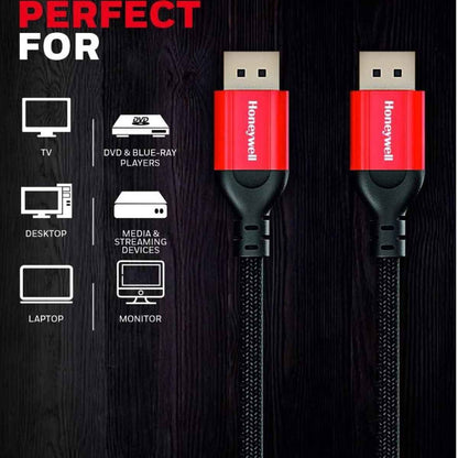 Honeywell Display Port To Display Port 2.0 Cable, 40 GBPS, Supports UHD Resolution, Male to Male, Compatible with TV, Laptop, Projector, Monitor, etc- 2m | HC000018/HDM/DP/2.0