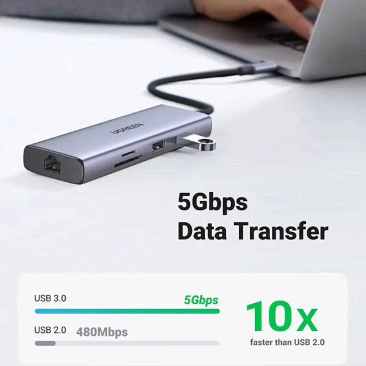 UGREEN 90119 9-in-1 USB-C Docking Station | 60W USB-C PD | 4K @ 60Hz HDMI | Gigabit Ethernet | 5Gbps USB 3.0 | SD/TF