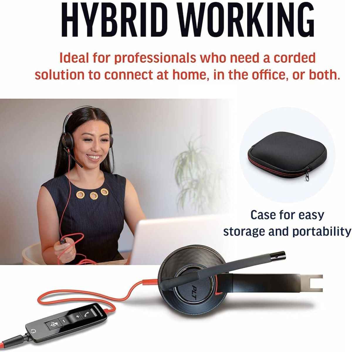 HP Poly Blackwire 5220 Stereo USB-A Headset, Dual Ear (Stereo) Computer Headset with Boom Mic - USB-A, 3.5 mm to connect to your PC, Mac, Tablet and/or Cell Phone