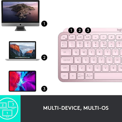 Logitech MX Keys Mini Wireless Illuminated Keyboard | Bluetooth | USB-C Rechargeable | US International QWERTY | Rose Pink | 920-010500 | Working Unit