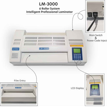 MAXI A3 Auto Feeder Laminator – 6 Roller System, High-Speed Professional Lamination, 80–350 Microns, Heavy-Duty Commercial Use | MX-LM3000
