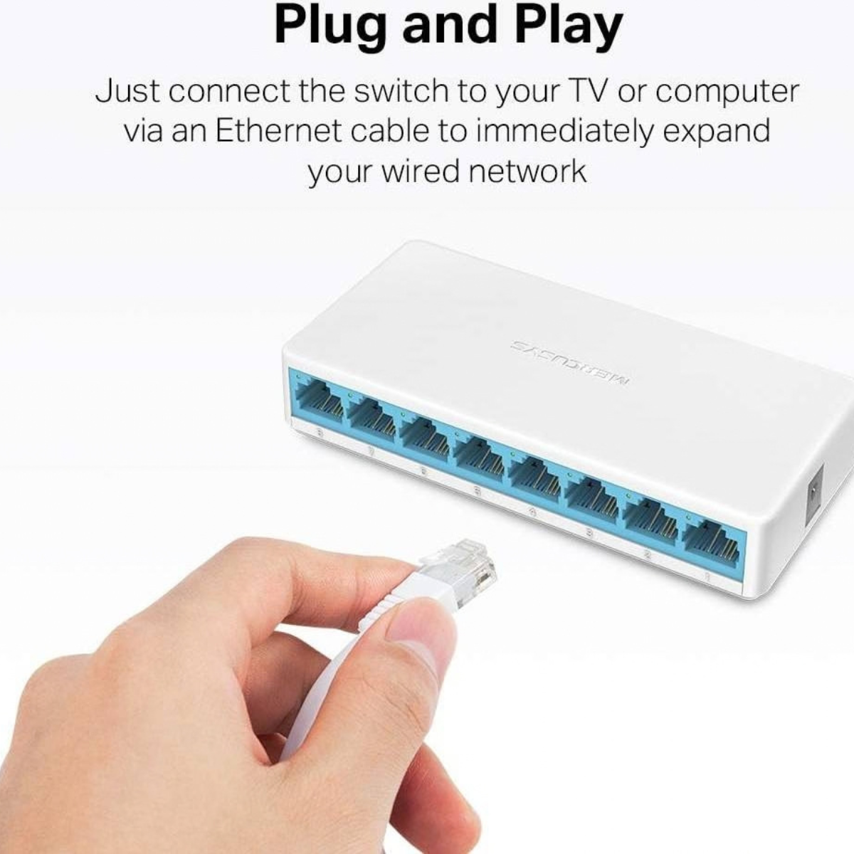 Mercusys MS108 8-Port Desktop Switch | 8× 10/100Mbps RJ45 Ports | 1.6Gbps Switching Capacity | Auto MDI/MDIX | Plug & Play | Fanless Design | Compact Desktop Switch