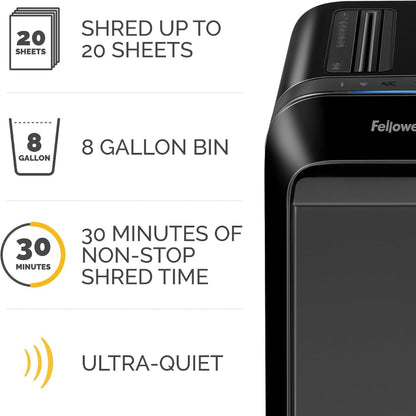 Fellowes Powershred LX220 Micro-Cut Shredder | P-4 | 20-Sheet Capacity | 2 × 12mm | 8-Gallon Bin | Black | 5015401
