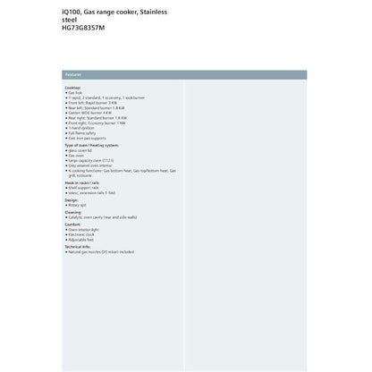 Siemens iQ100 Range Cooker 112L – Silver Drawer type-Broiler & Storage | HG73G8357M