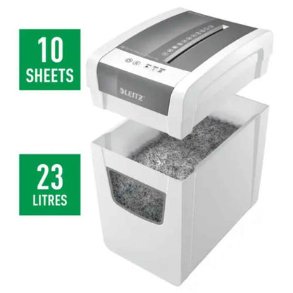 Leitz IQ Slim Home Office Paper Shredder P4 – Cross Cut, 10 Sheets, 23L Bin, Quiet Operation