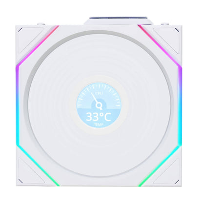 Lian-Li UNI FAN TL120 LCD Wireless Case Fan – 1900 RPM, 62 CFM Airflow, FDB Bearing, Single Pack | Black / White