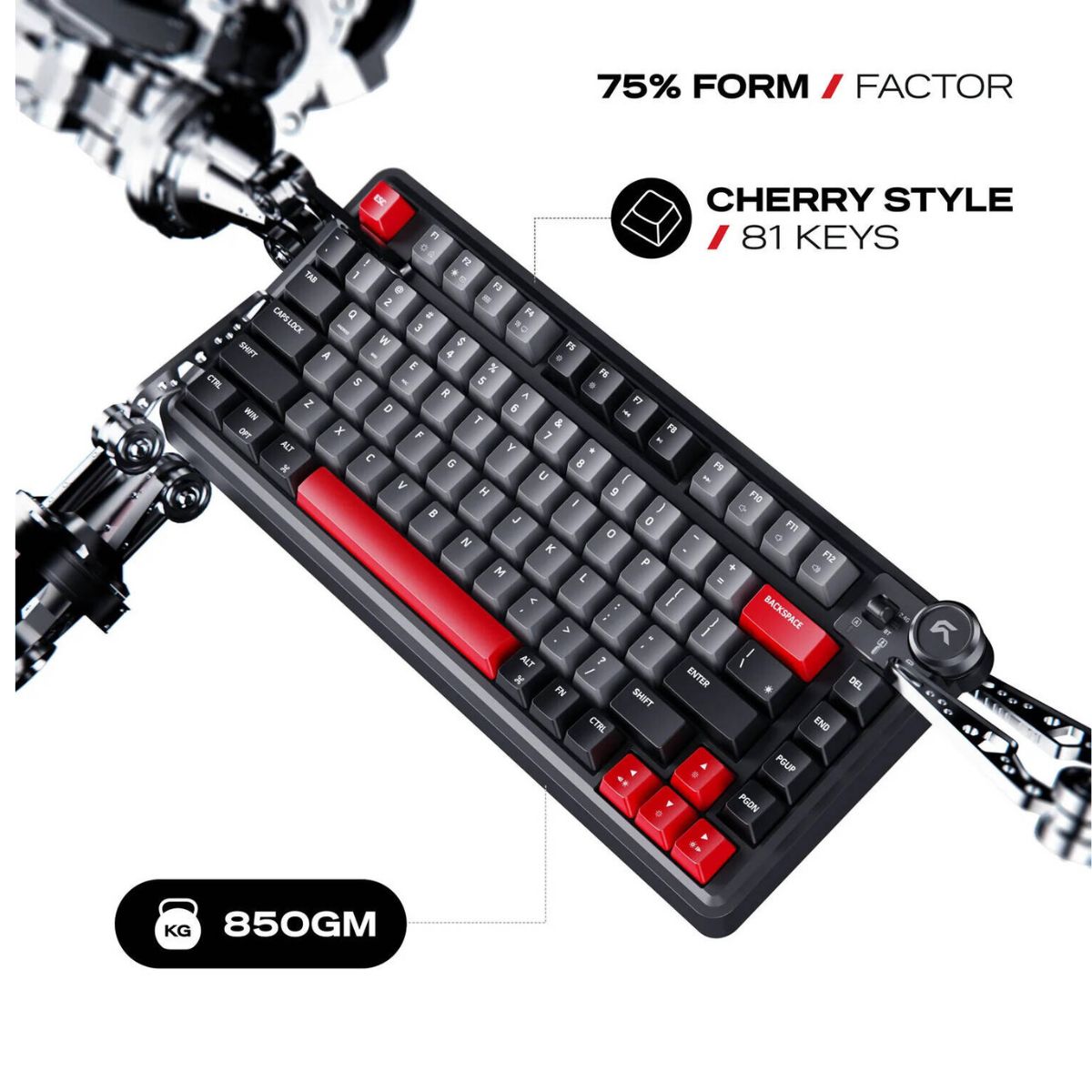 Cybeart Nighthawk 75 Signature Edition Gaming Keyboard – 75% Compact Layout, Pre-Lubed Mechanical Switches, Hot-Swappable, RGB Backlit, Tri-Mode Connectivity &amp; Multi-Function Media Knob