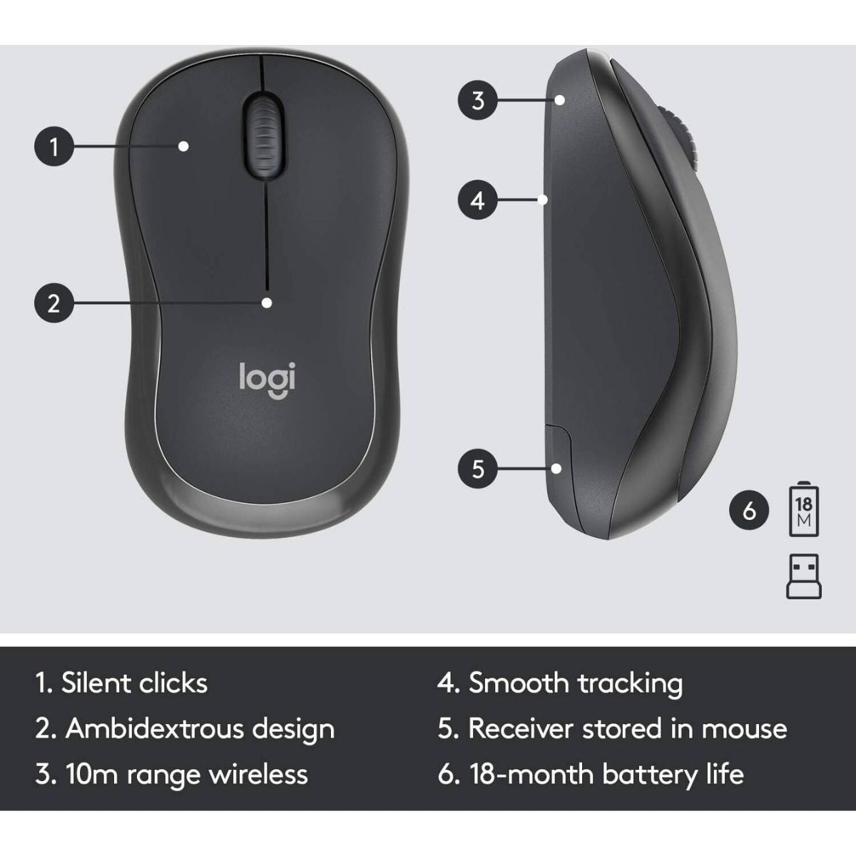 Logitech MK295 Silent Wireless Keyboard and Mouse Combo | SilentTouch Technology | 2.4GHz Wireless Connectivity | 10m Wireless Range | Nano USB Receiver | English/Arabic Layout | Graphite | 920-009801