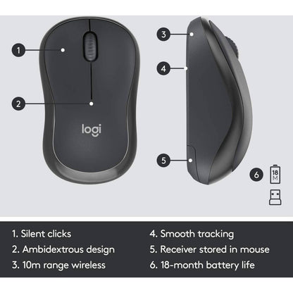 Logitech MK295 Silent Wireless Keyboard and Mouse Combo | SilentTouch Technology | 2.4GHz Wireless Connectivity | 10m Wireless Range | Nano USB Receiver | English/Arabic Layout | Graphite | 920-009801