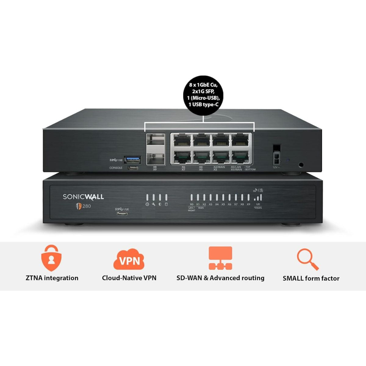 SonicWall TZ280 Gen 8 Firewall Appliance – Hardware Only, No Subscription