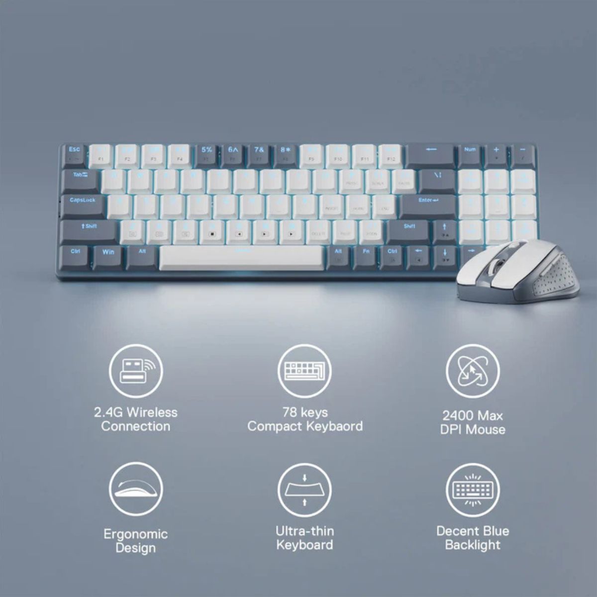Redragon BS-8772 Keyboard + Mouse Combo, 94 Key, Low Profile, English Layout, 2.4GHz Adapter Interface, Wireless Connectivity, Numeric Keys | BS-8772