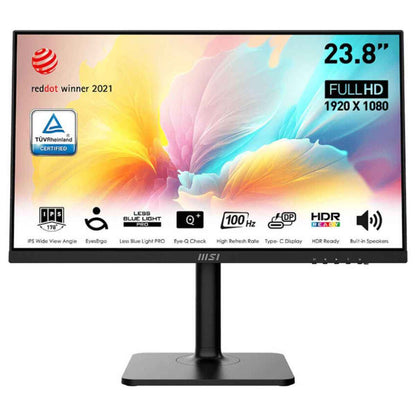 MSI Modern Business Productivity Monitor, 24" IPS Display, 100Hz Refresh Rate, FHD Resolution, 1ms (MPRT) Response Time, Adaptive-Sync Support, Built-In Speaker, Black
