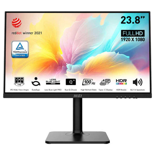 MSI Modern Business Productivity Monitor, 24" IPS Display, 100Hz Refresh Rate, FHD Resolution, 1ms (MPRT) Response Time, Adaptive-Sync Support, Built-In Speaker, Black