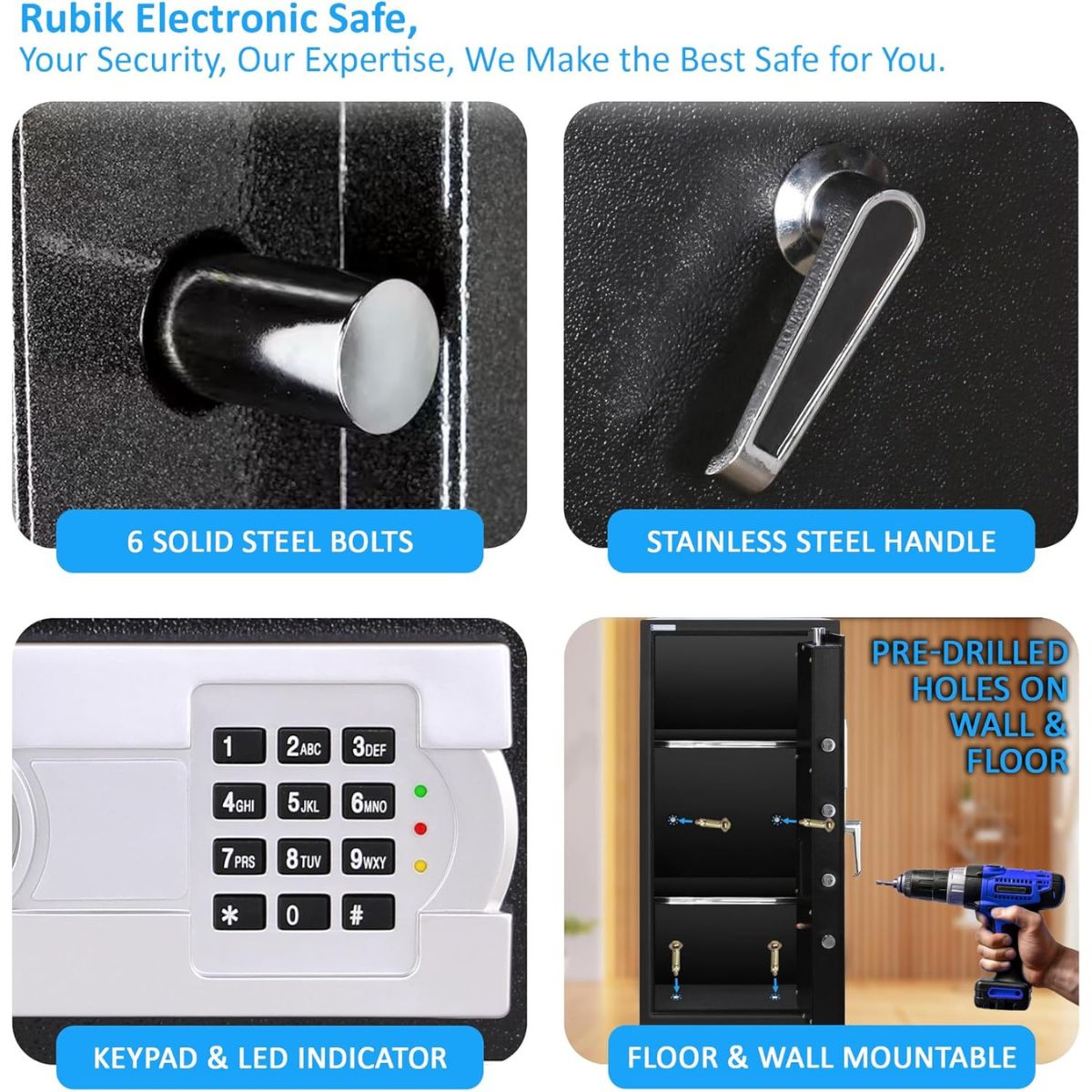 Rubik Safe Box Large with Digital Keypad and Key Lock, Security Locker for Money Files Folder Documents Jewelry Office Home RB90EG (Size, 90x40x50cm) Black