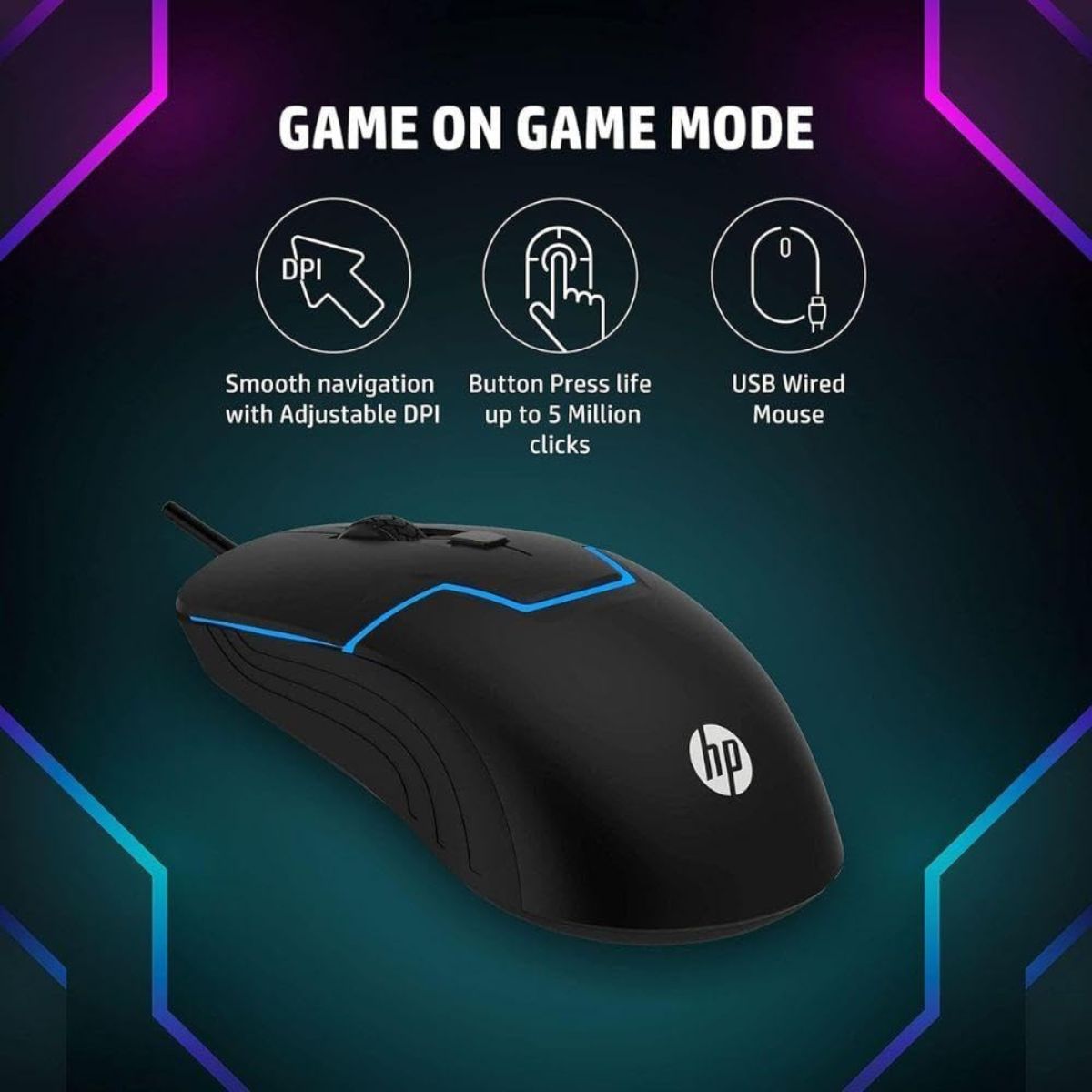 HP M100 USB Wired versatile and reliable Gaming Optical Mouse – Black | 1QW49AA