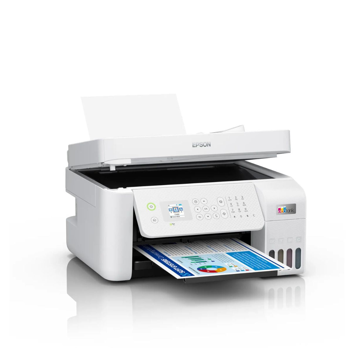 Epson Ecotank L5296 Office Ink Tank Printer, Print, Scan, Copy, Fax, 180 Nozzles Black & 59 Nozzles per Color, Up to 5760 x 1440 DPI Resolution, Epson Micro Piezo Print Head, Whtie | C11CJ65411