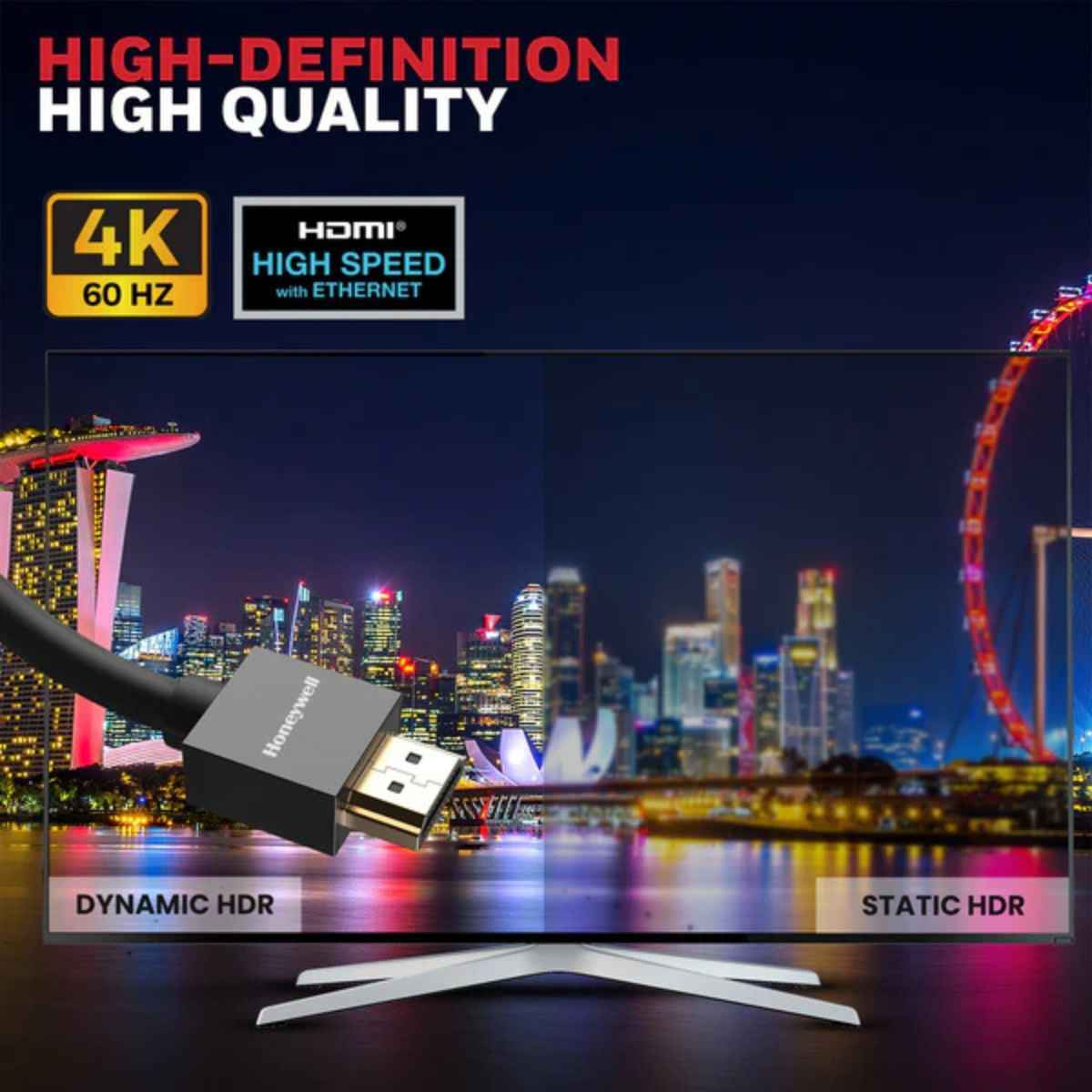 Honeywell High-Speed HDMI v2.0 Cable with Ethernet, 3D/4K@60Hz UHD Resolution, 1/2/3/5/10 Mtr (3.3 ft), 18GBPS,High Speed, Compatible with All HDMI - Enabled Devices