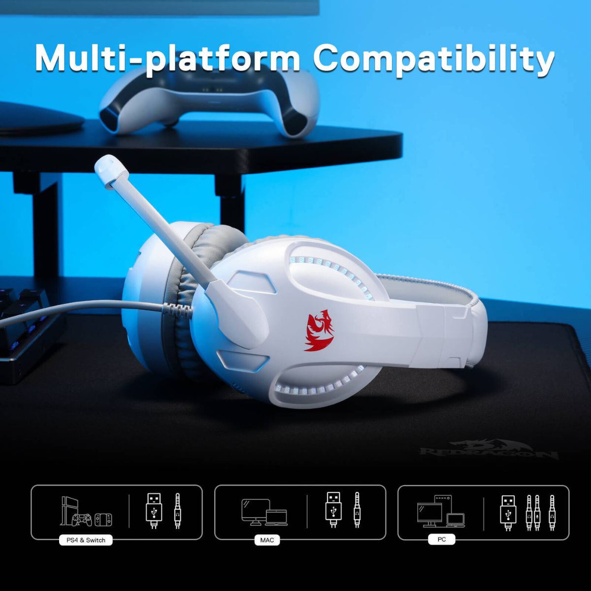 Redragon H211W Cronus Gaming Headphones, 40mm Sound Unit, Surround Sound, Flexible Mic, Noise-Cancelling Mircophone, Dynamic RGB Backlight, Wired Connectivity