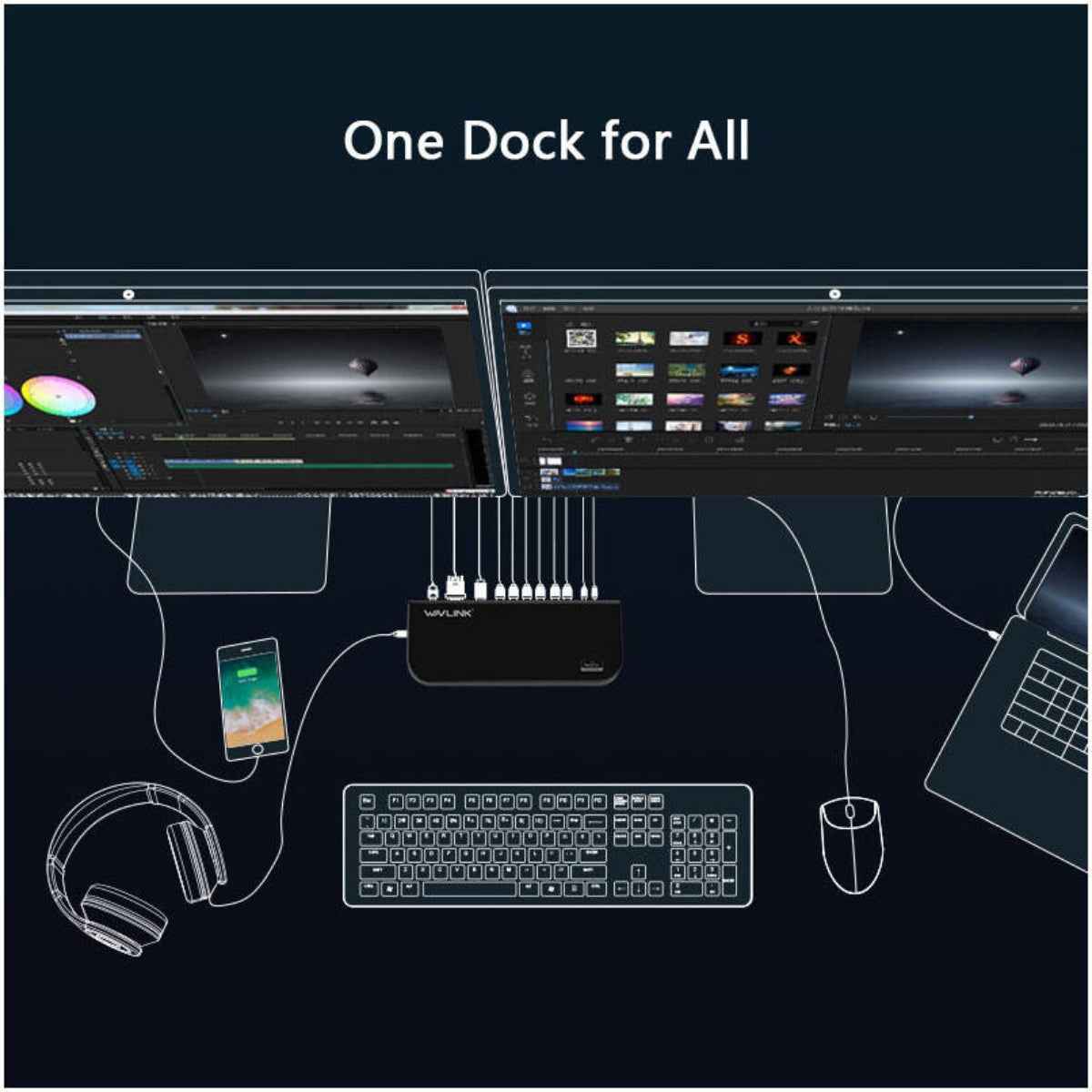Wavlink WL-UG39DK1 Dual 2K USB 3.0 Docking Station with HDMI, DVI, Gigabit Ethernet & 6 USB Ports – Universal Dock UAE