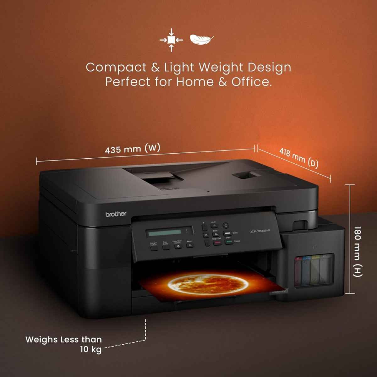 Brother DCP-T830DW Ink Tank  Black Printer, 1200 x 6000 DPI, 17 IPM Print Speed, Auto 2-Sided Duplex Printing, 20 Sheets Auto-Document Feeder, WiFi, WiFi-Direct, USB 2.0, LAN