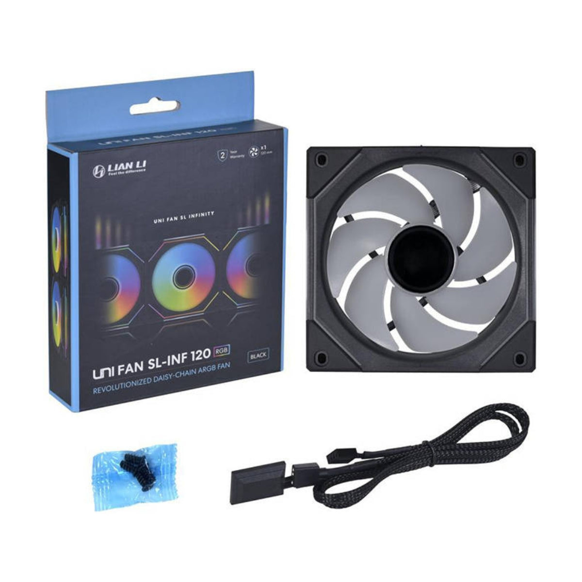 Lian Li SL-Infinity 120 RGB UNI Fan – Infinity Mirror Design, 2100 RPM, 61.3 CFM Airflow, PWM, Fluid Dynamic Bearing, Pack of 3 | Black / White