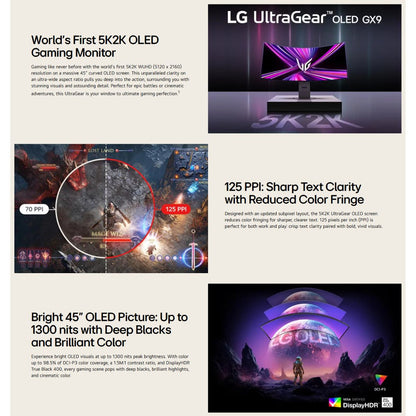 LG UltraGear Gaming Monitor, 45" OLED Display, 5K2K (5120 x 2160) Resolution, 165Hz Refresh Rate, 0.03ms (GtG) Response Time, AMD FreeSync Premium Pro & NVIDIA G-Sync Technology