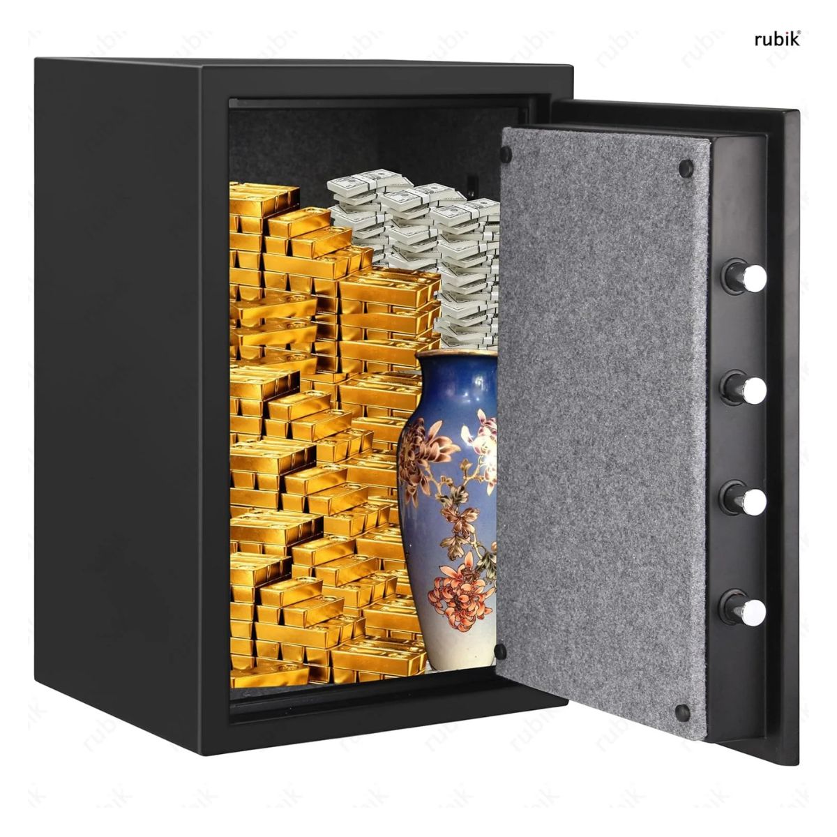 Rubik Fireproof Safe Box with Digital Keypad and Key Lock, 66x43x35cm, Black | RBFP66